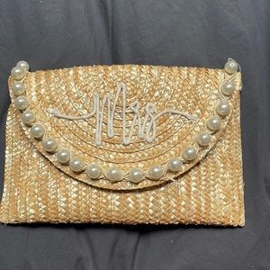 Gabby & Grace Mrs. Straw Clutch Bag with pearls